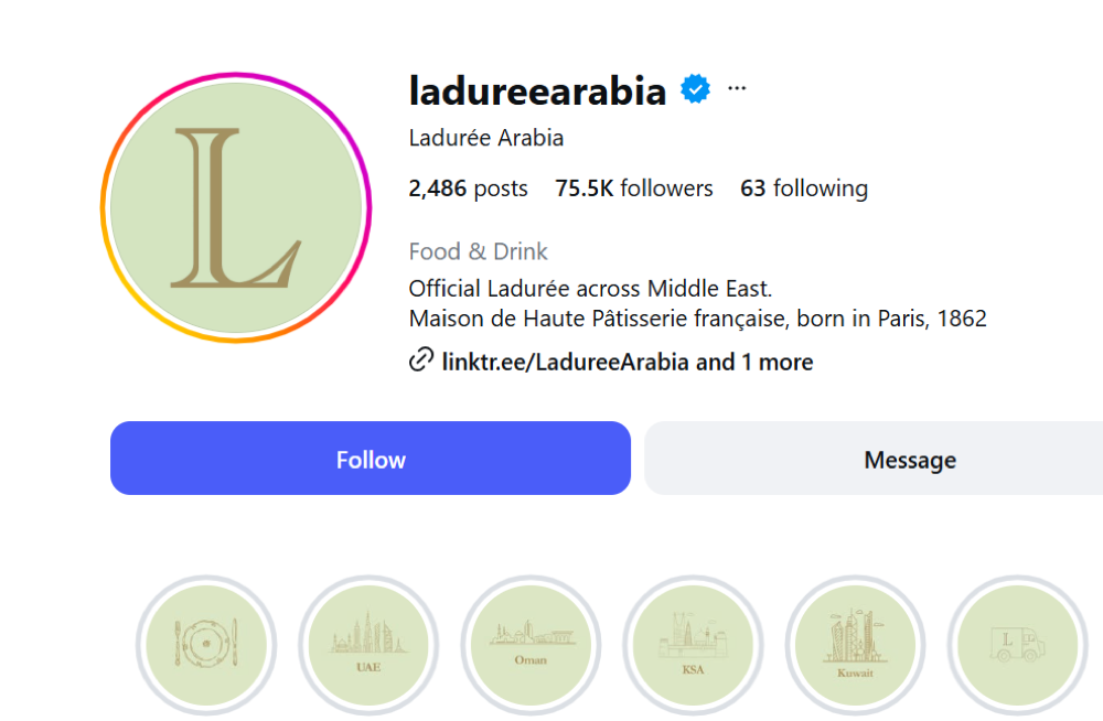 Ladurée Arabia verified Instagram profile