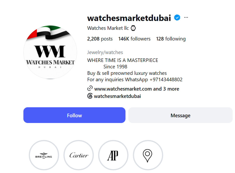 Watches Market LLC verified Instagram profile